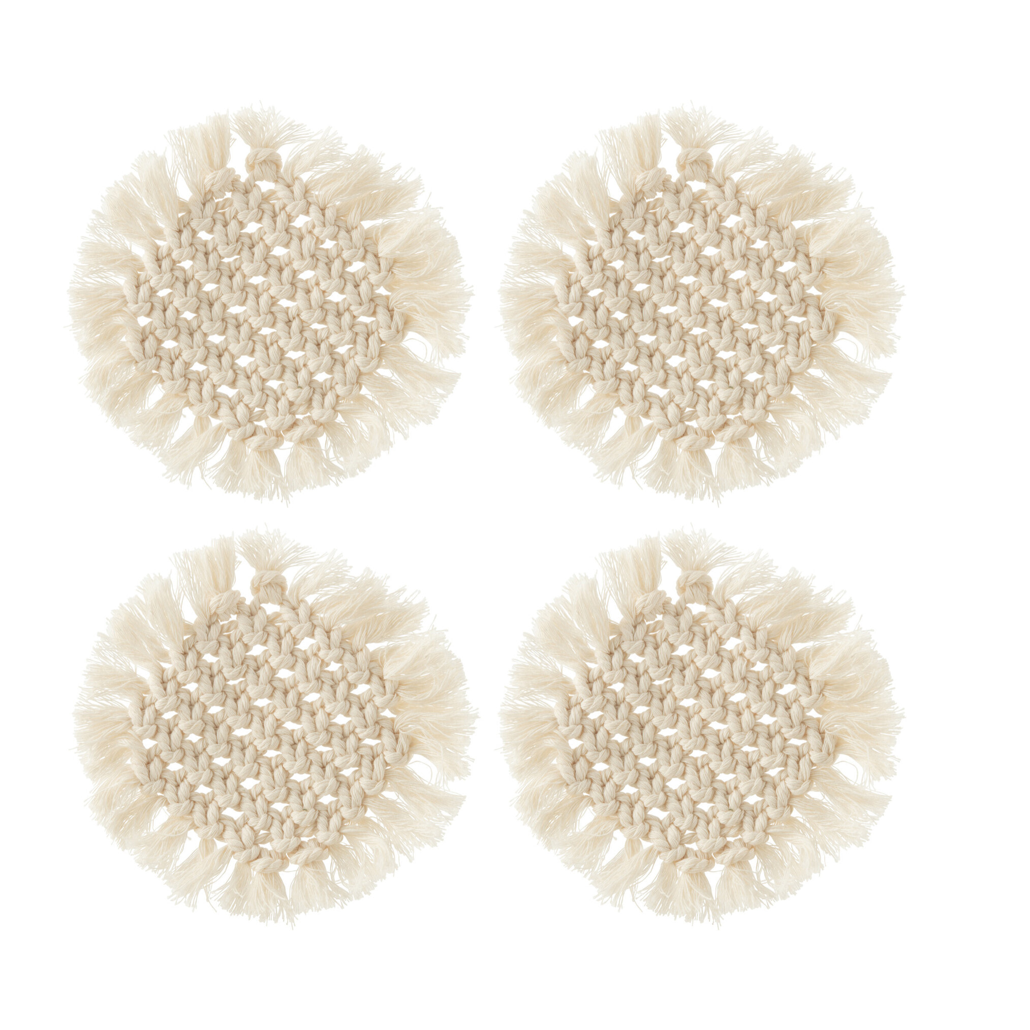 J-Line dessous de verre Rond Macramé - polyester - beige - 4 pièces