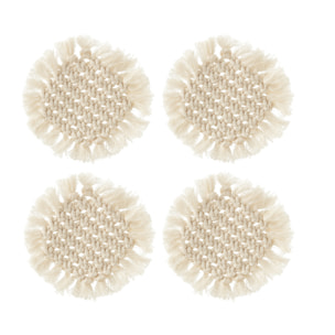 J-Line dessous de verre Rond Macramé - polyester - beige - 4 pièces