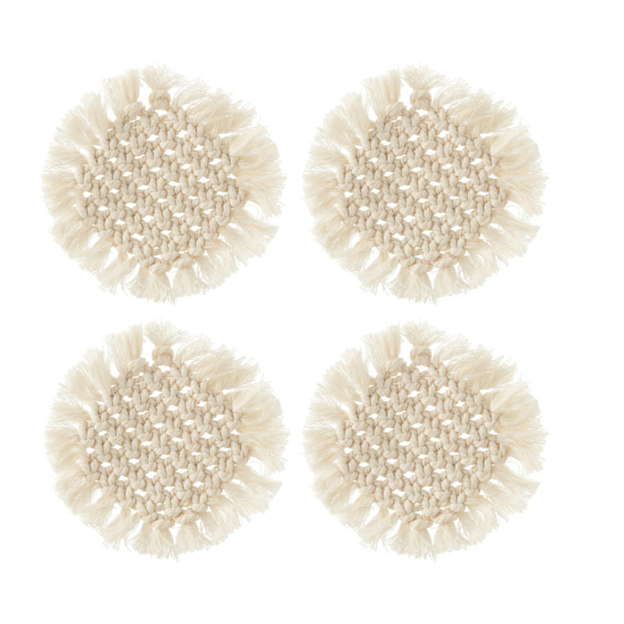J-Line dessous de verre Rond Macramé - polyester - beige - 4 pièces