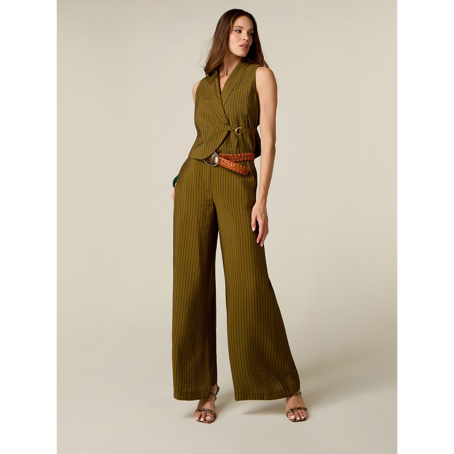 Oltre - Pantaloni palazzo gessati - Verde