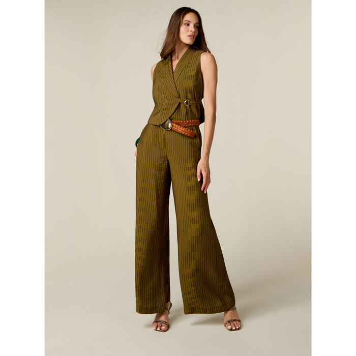 Oltre - Pantaloni palazzo gessati - Verde