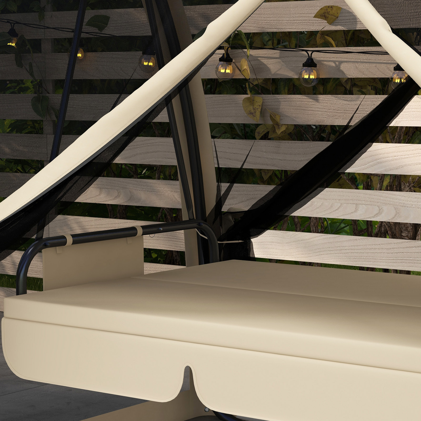 Balancín de Jardín de 3 Plazas Convertible en Cama Columpio Jardín Exterior con Mosquitera Estructura de Metal Carga 300 kg 240x140x197 cm Beige