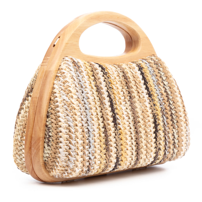 FIRENZE ARTEGIANI Bella Borsa a tracolla da donna. Realizzata in legno naturale e carta con disegno intrecciato. Prodotto in Cina Colore: Multicolor