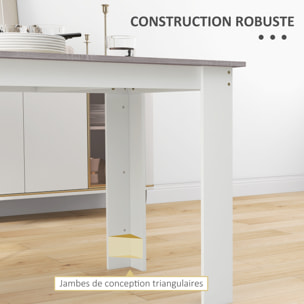 Table à manger grand plateau 4-6 personnes - dim. 120L x 69l x 75H cm - aspect bois gris blanc