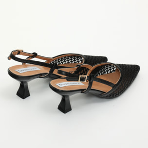 Dècolletè slingback in simil pelle con ricamo