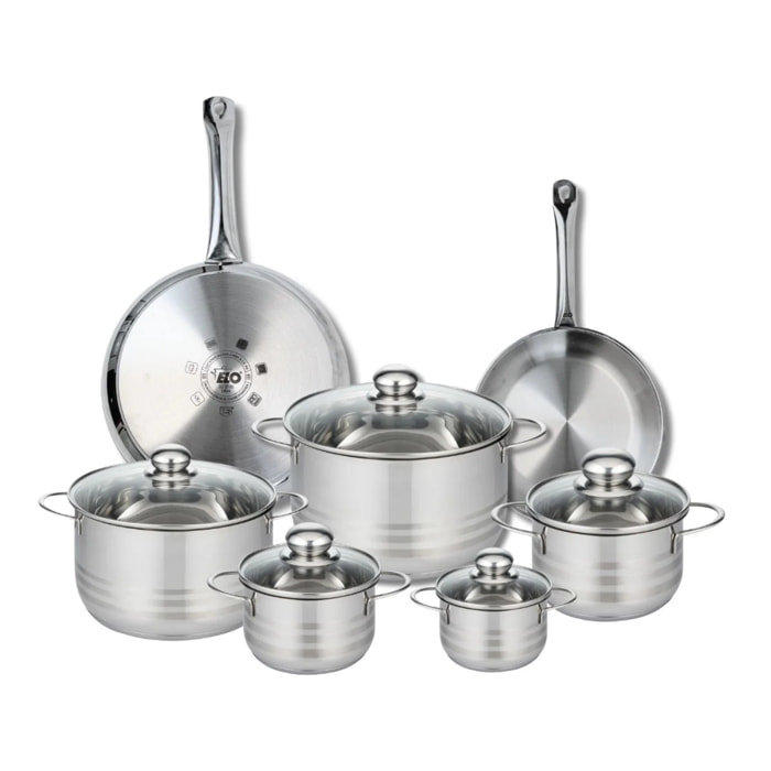 Ensemble de 2 Poêles de cuisson 24 et 28 cm et 5 faitouts 12, 14, 16, 20 et 24 cm Elo Profi Brillant