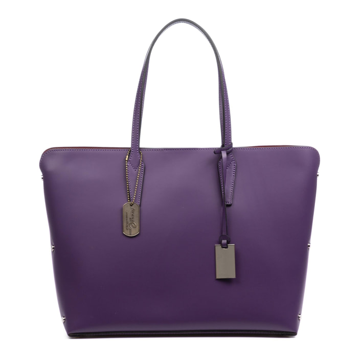 FIRENZE ARTEGIANI Arcene bolso de hombro mujer. Piel auténtica acabado Ruga. Fabricado en Italia 43x13,5x28 Cm. Color: Violeta