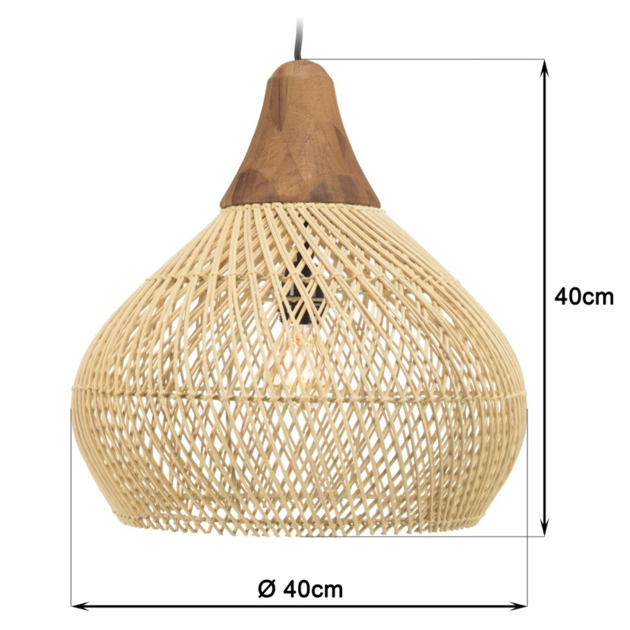 SIXTINE - Suspension 'cloche' 40x40cm rotin couleur naturelle et teck