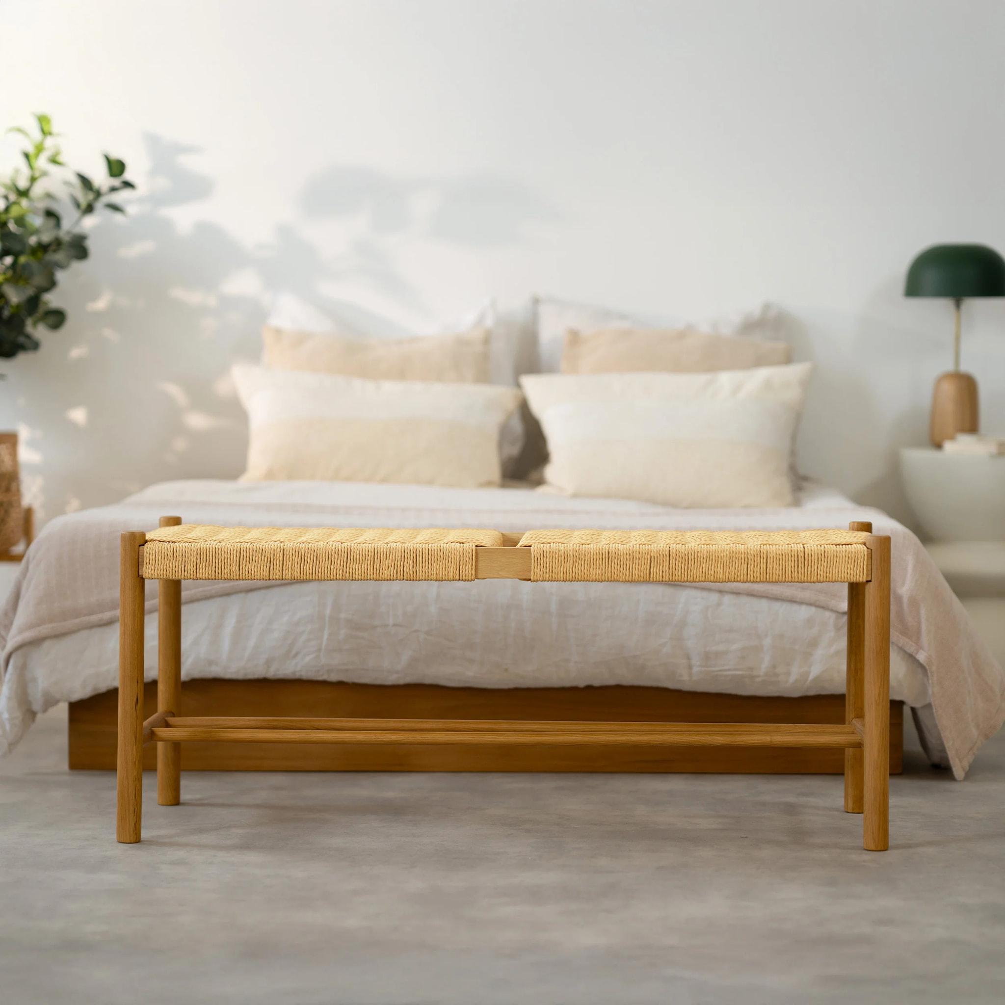 Banc 2 places en bois de chêne massif avec tressage - Kepler