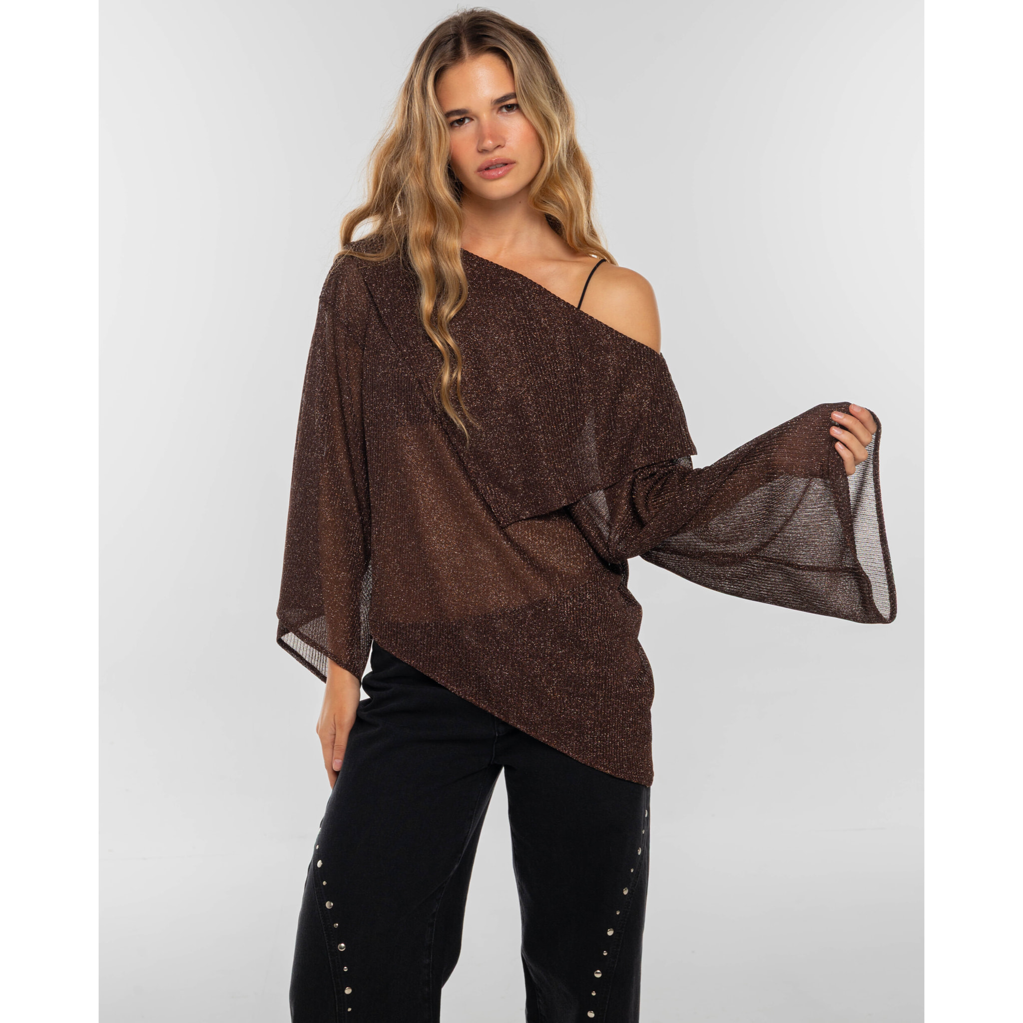 Blusa de punto con lúrex y diseño asimétrico de mujer