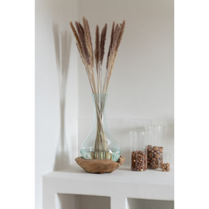 J-Line vase Bouteille Gamal - bois/verre - naturel/transparent - large - 33.5 cm de hauteur