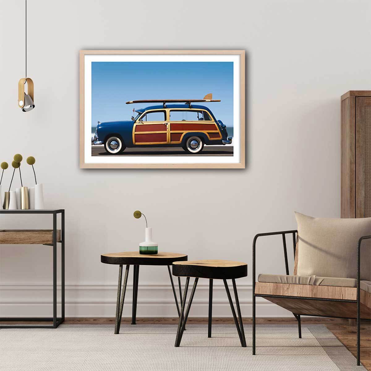 Affiche surf car de legende Affiche + cadre en bois - Chêne