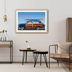 Affiche surf car de legende Affiche + cadre en bois - Chêne