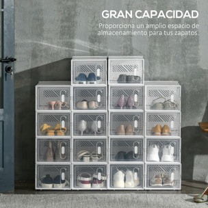 Armario Modular de Plástico Cajas de Zapatos Talla de 43 con 18 Cubos Puertas Magnéticas Muble Organizador para Entrada Pasillo Dormitorio 25x35x19 cm Transparente