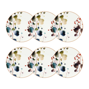 Lot de 6 assiettes à dessert en porcelaine blanche 20cm AQUARELLE