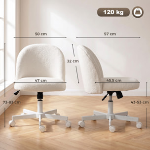 Chaise de bureau design bouclette crème métal blanc