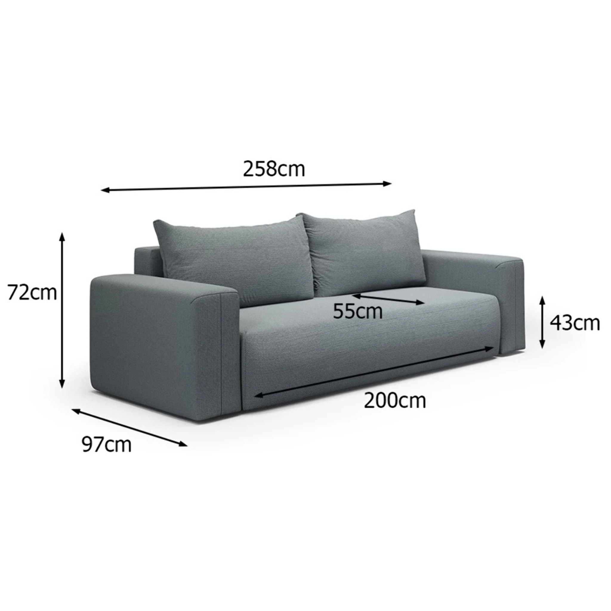 NALA - Canapé droit convertible droit 3 places en tissu gris