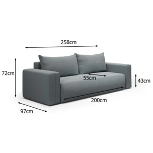 NALA - Canapé droit convertible droit 3 places en tissu gris