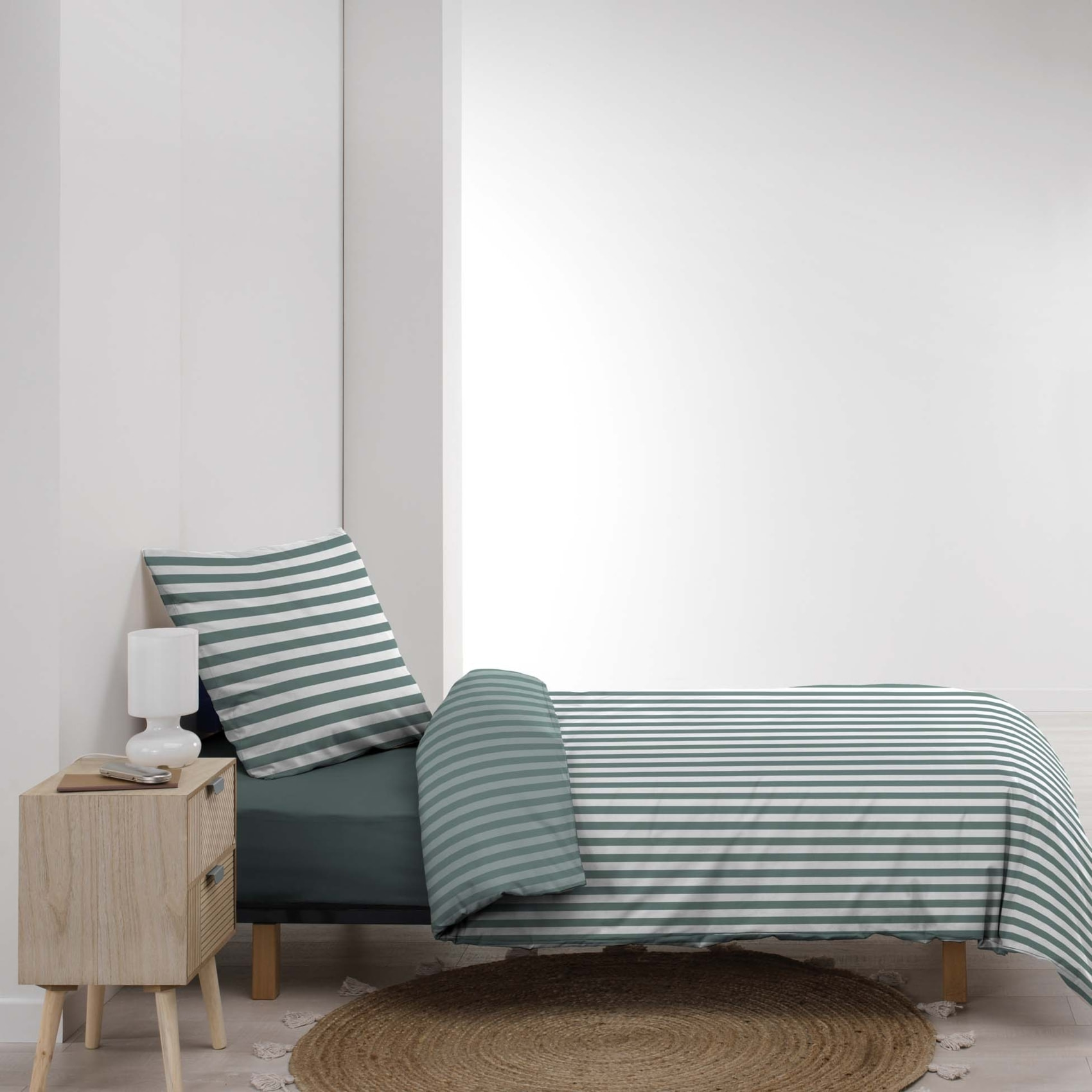 Parure de lit 2 pièces imprimée à rayures housse + taie - Vert