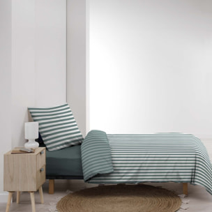 Parure de lit 2 pièces imprimée à rayures housse + taie - Vert