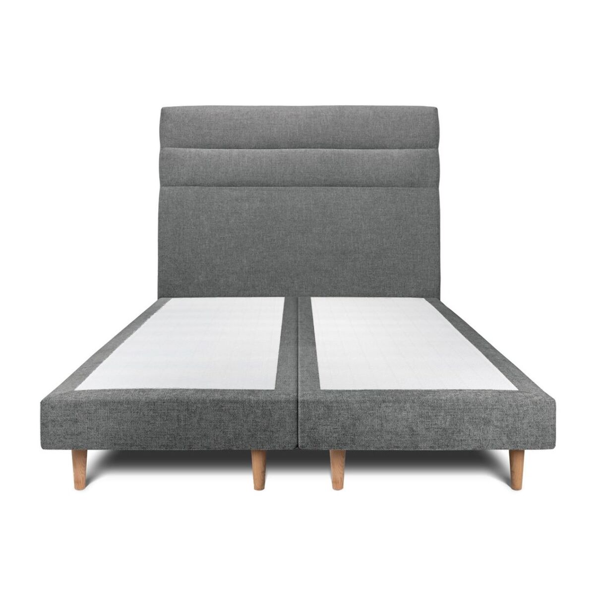 Lit avec tête de lit bandes horizontales tissu et sommier tapissier Ep14