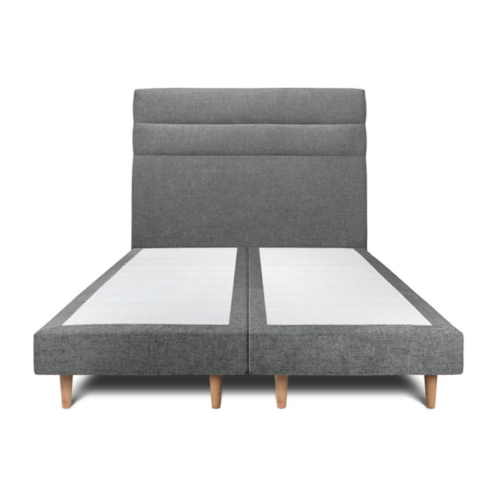 Lit avec tête de lit bandes horizontales tissu et sommier tapissier Ep14