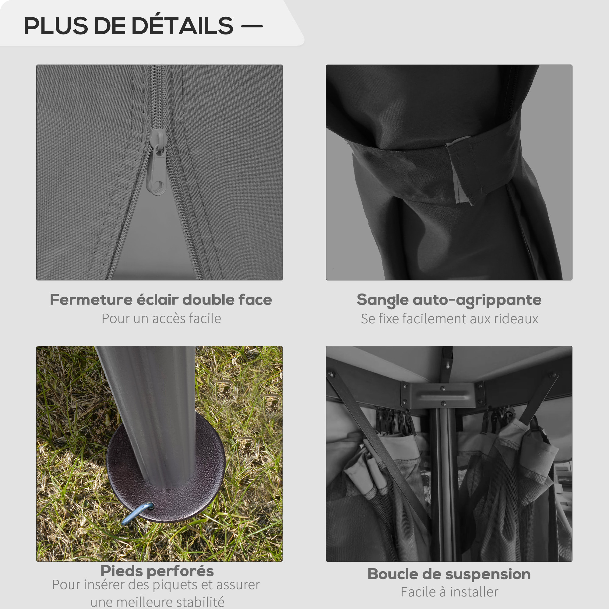 Tonnelle de jardin 3 x 3 m avec toit double cadre en aluminium gris