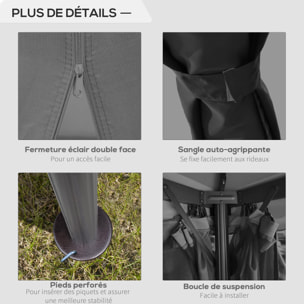 Tonnelle de jardin 3 x 3 m avec toit double cadre en aluminium gris