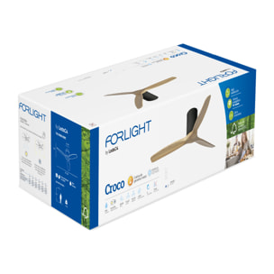 Forlight Ventilador de Techo Exterior IP44 - Motor DC Silencioso, 132 cm, Madera Oscura, 6 Velocidades, Mando a Distancia, Ideal para Terrazas y Baños Grandes