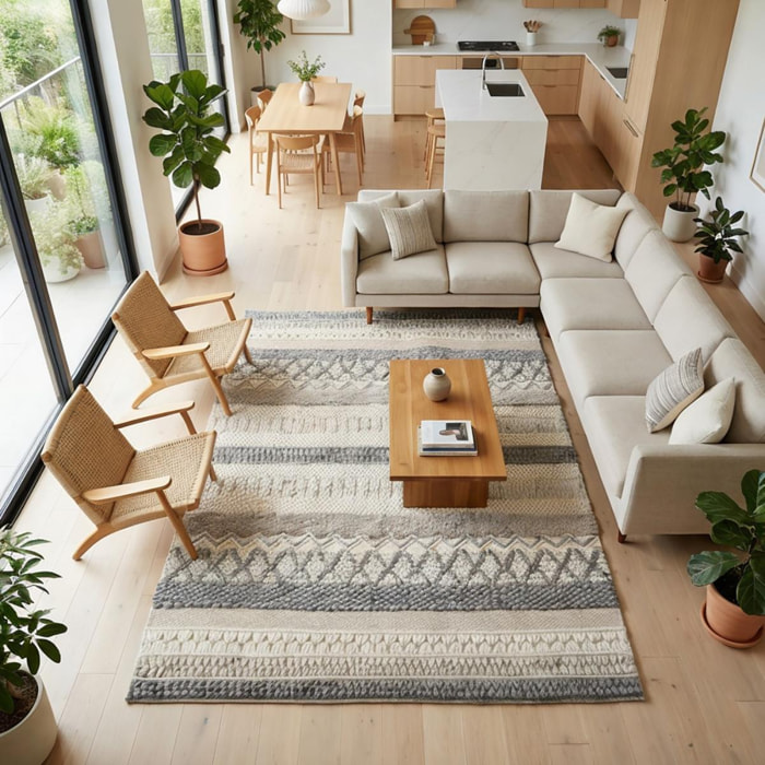 tapis tissé à la main, texture originale avec un aspect relief