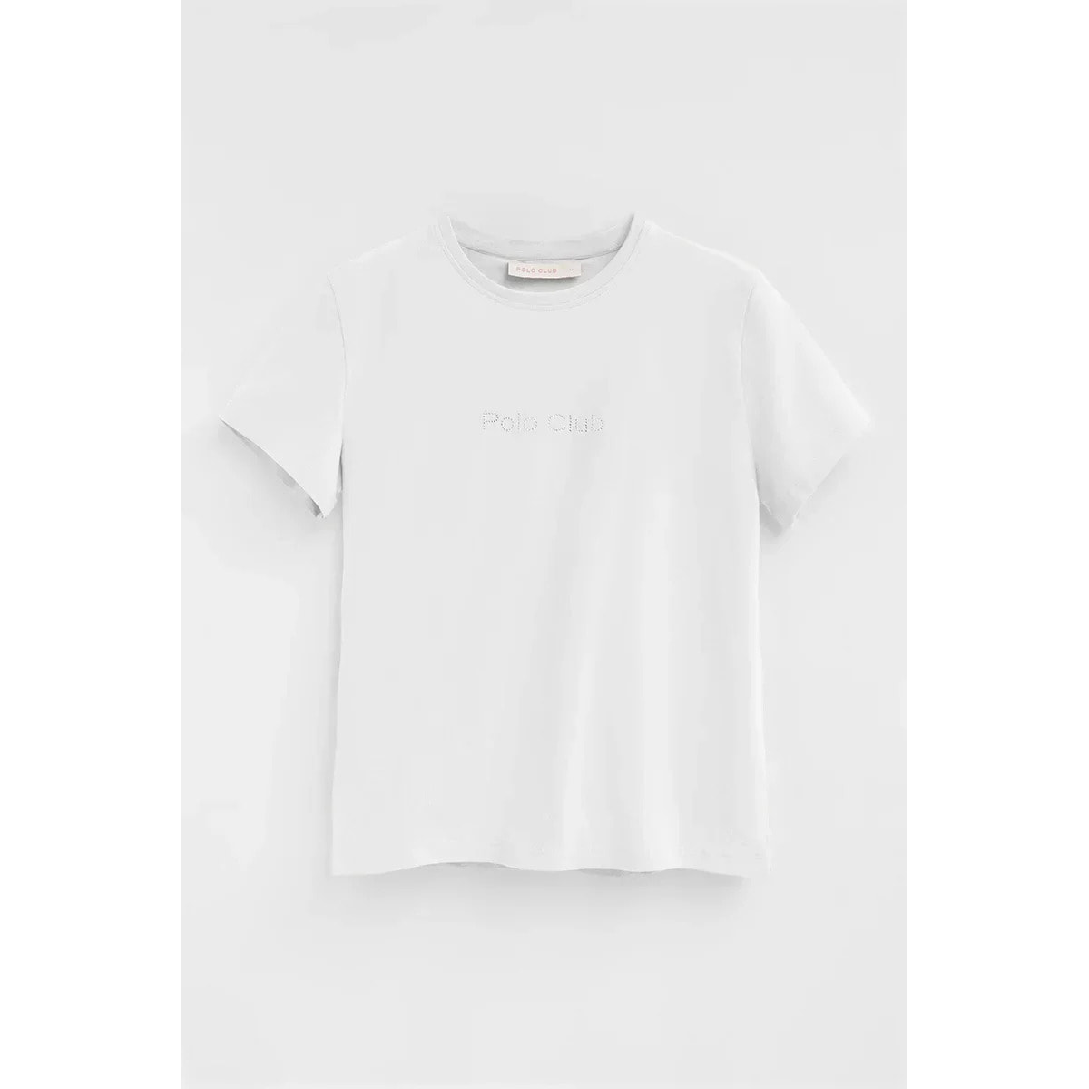 Camiseta blanca de manga corta y corte recto con brillantes Polo Club