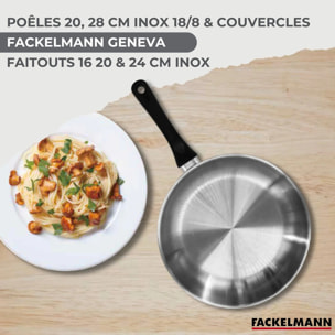 Set de 2 poêles 20 et 28 cm en inox et couvercle, 3 faitouts inox 16, 20 et 24 cm Fackelmann Geneva