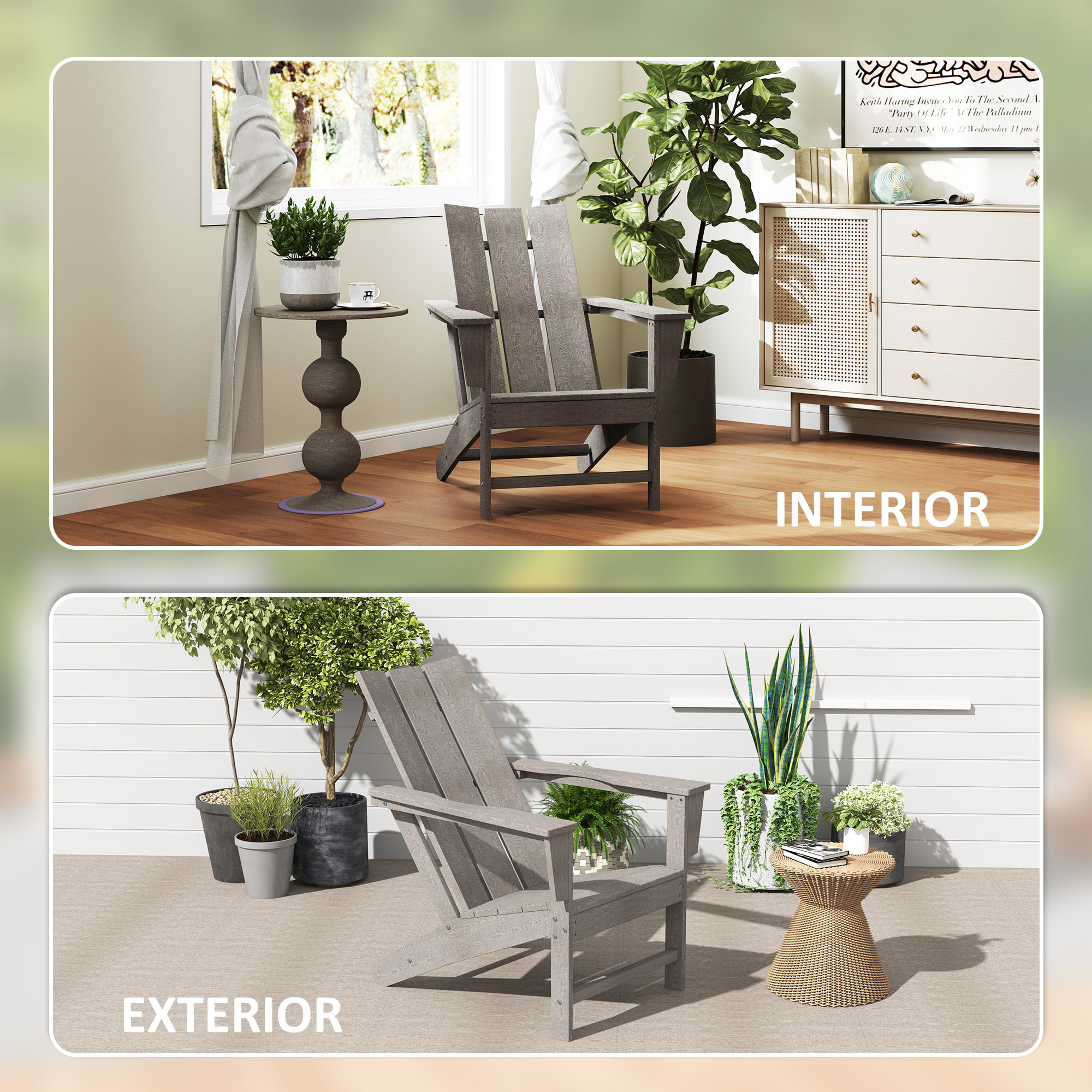 Silla Adirondack Exterior Silla de Jardín con Asiento Extra Ancho Carga 120 kg para Patio Terraza Balcón 75x83x90 cm Gris Oscuro