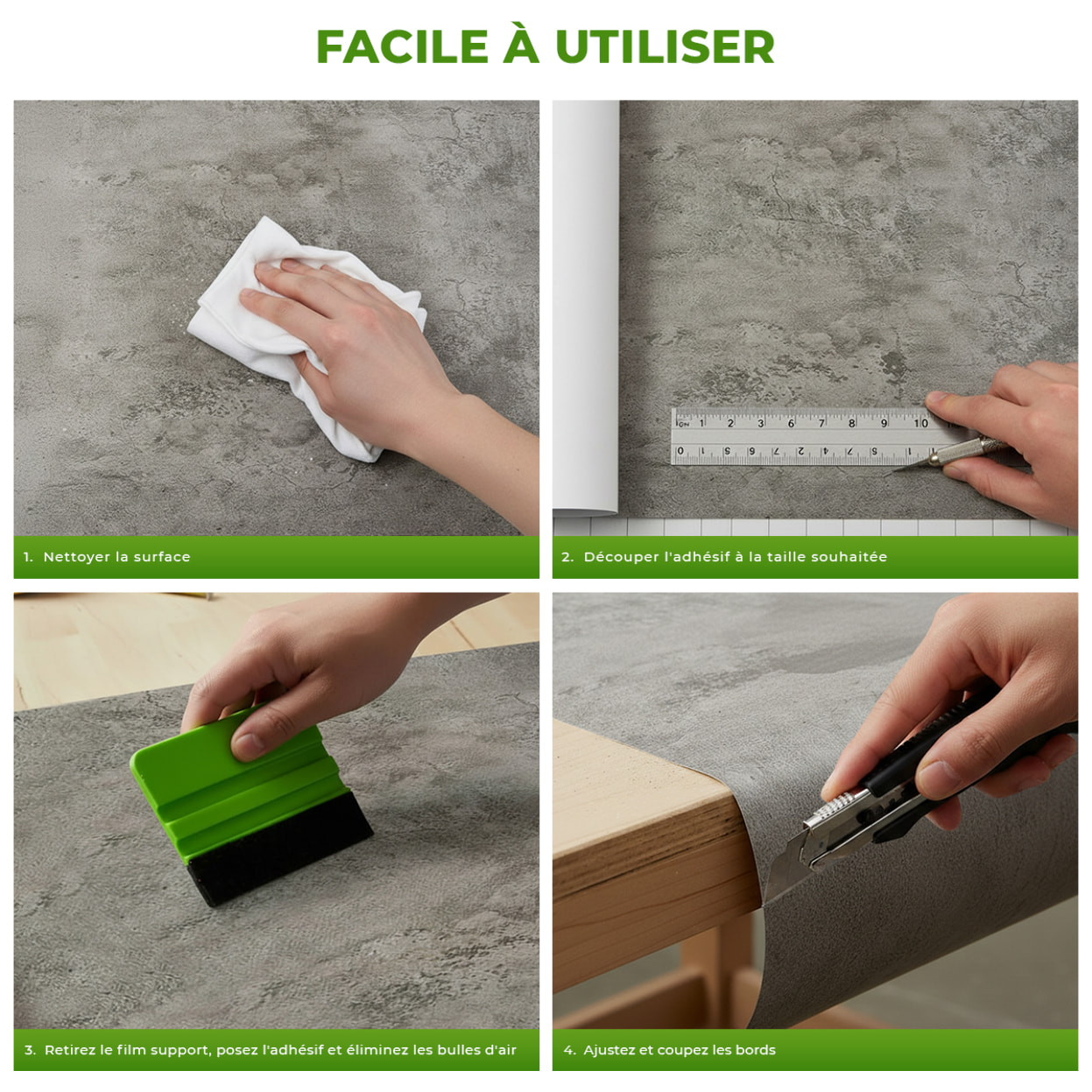 Vinyle adhésif protecteur - Effet béton ciré - 200 x 60 cm - Autocollants Revêtement Adhésif Cuisine Meubles Salle de bain