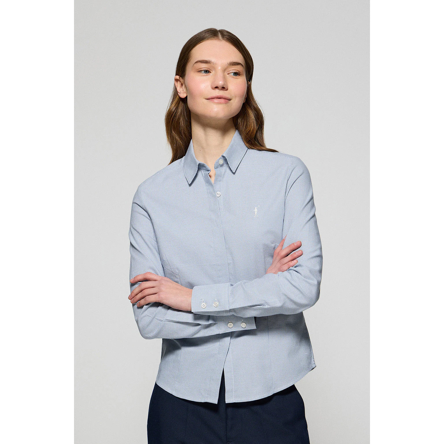 Camisa pata de gallo azul con bordado Rigby Go