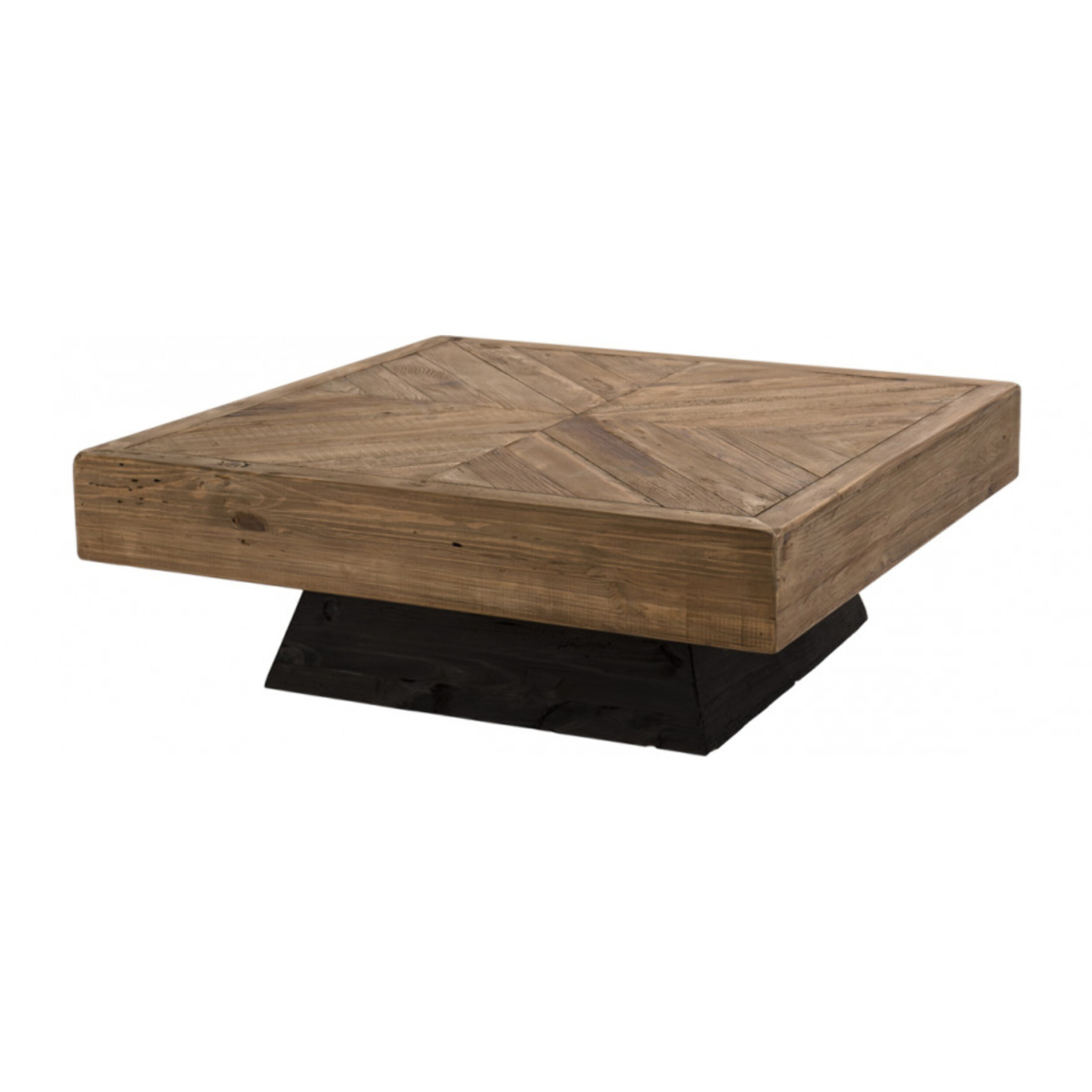 ANDRIAN - Table basse carrée marron 99.5x99.5cm bois Pin recyclé piètement noir