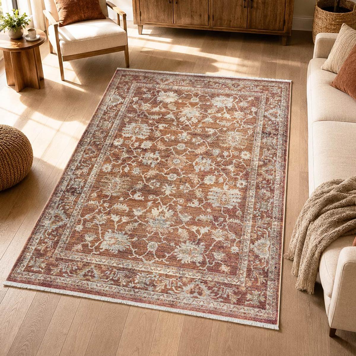 Tapis d'orient, motif oriental raffiné, tissé, poils ras