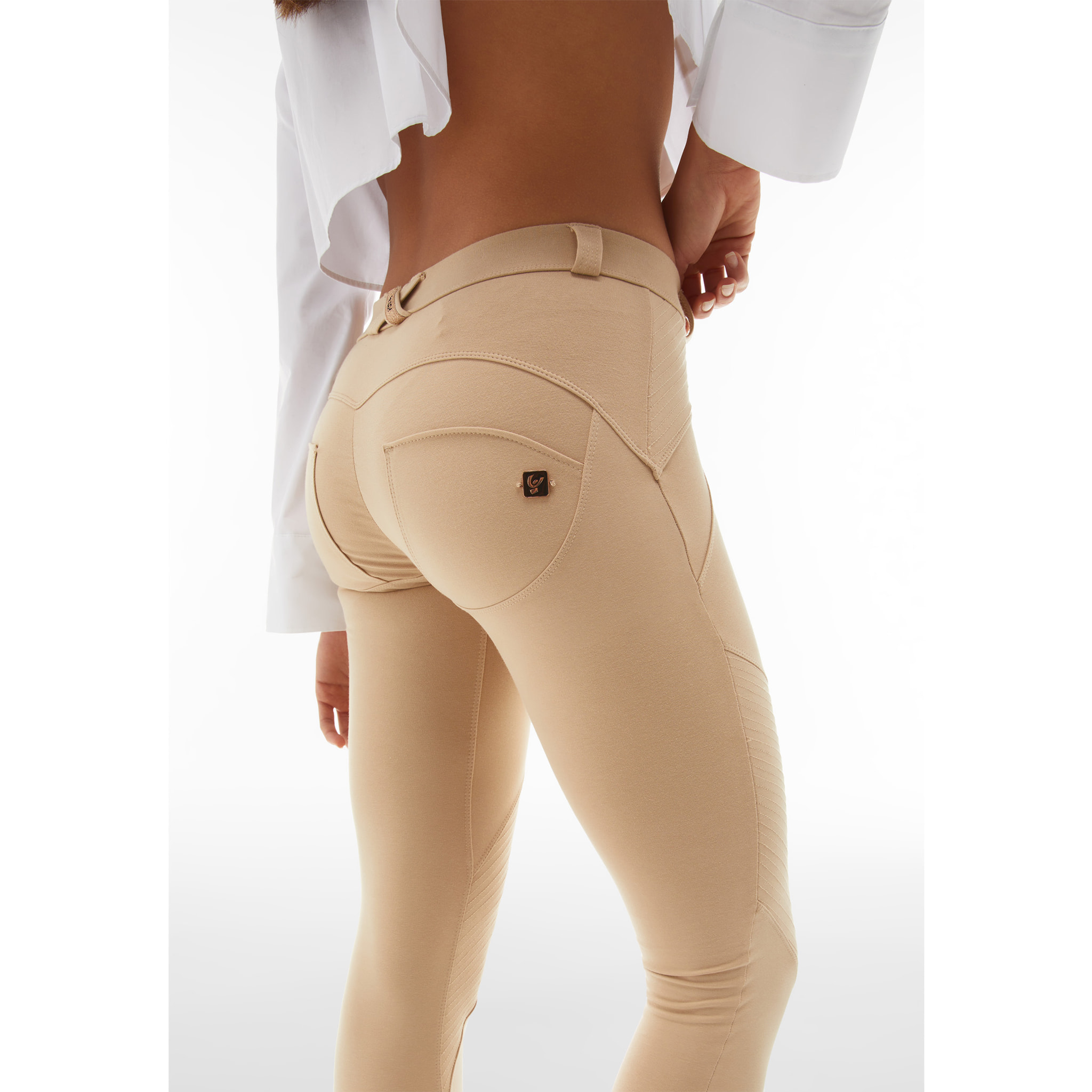 Pantaloni push up WR.UP® vita regular con inserti ribbed