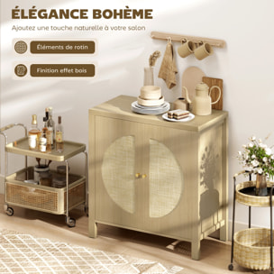 Rangement petit buffet 2 portes étagère style naturel rotin effet bois naturel taupe