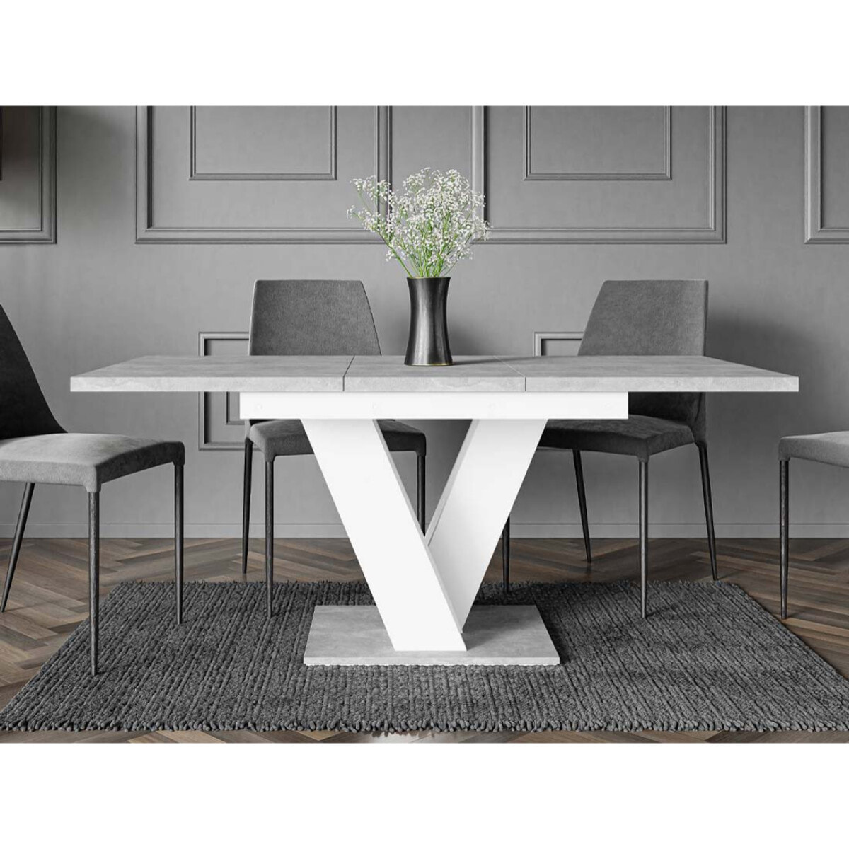 Xandriel - table à manger extensible - gris et blanc - 4 à 6 personnes - Blanc/chêne clair