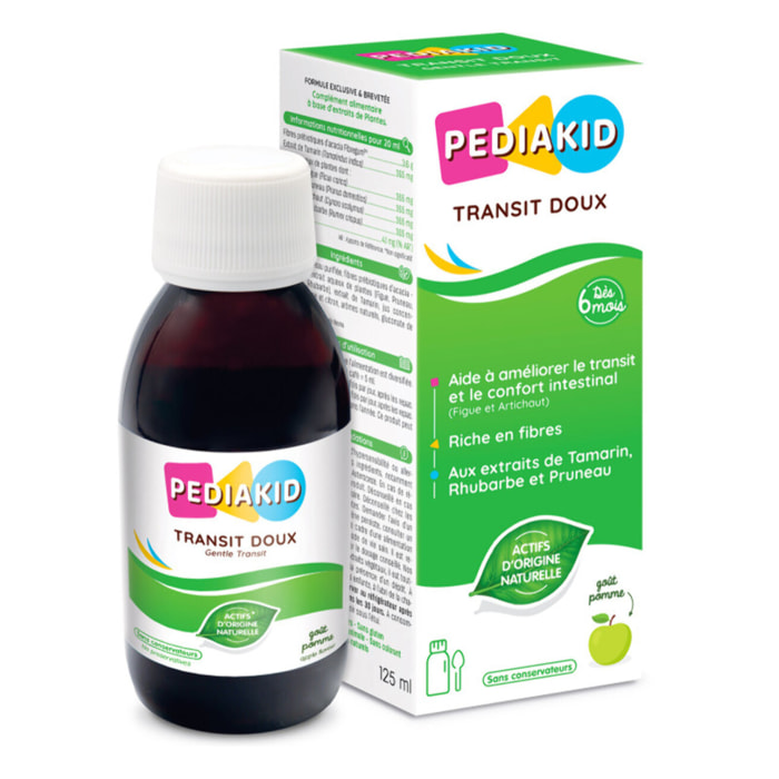 PEDIAKID - Sirop Transit Doux - Complément Alimentaire Naturel - Formule Exclusive au Sirop d'Agave - Contribue à Réguler - Arôme de Pomme - Flacon de 125 ml