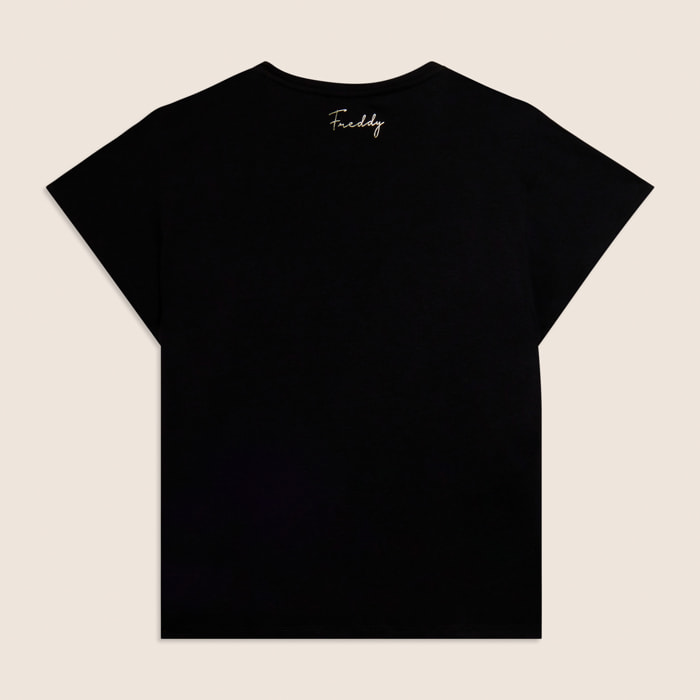 T-shirt Manica Corta con Inserti Animalier e Dettagli in Borchie