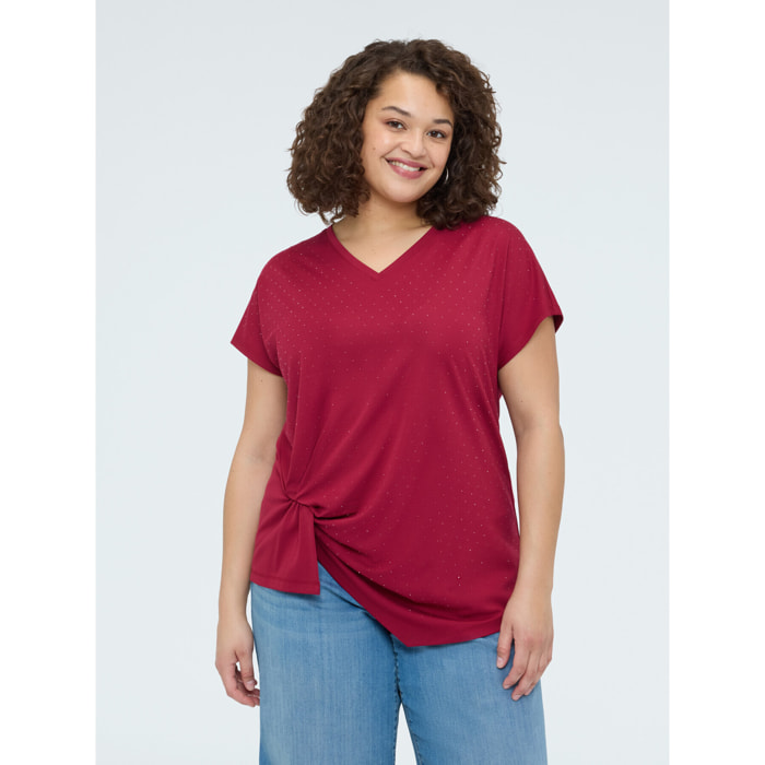 Fiorella Rubino - Camiseta con drapeado y destellos de luz - Burgundy