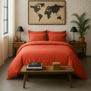 Housse de couette percale de coton lavé terre de sienne