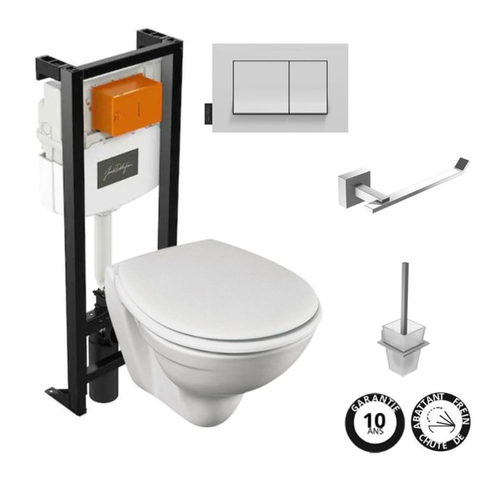 Pack WC suspendu sans bride Patio + porte-balai + porte-rouleau Eo Moderne