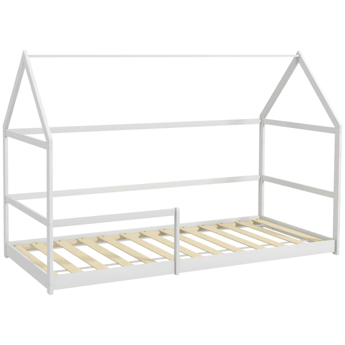 Cama para Niños 90x190 cm Cama Infantil en Forma de Casa con Barandillas Protectoras Cama Casita de Madera Carga 60 kg Blanco