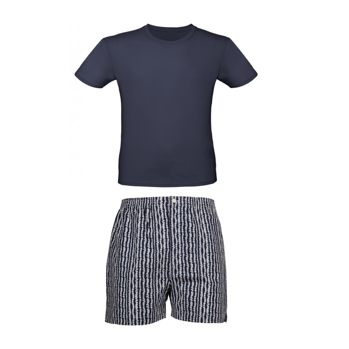 Pigiama leggero UOMO cotone blu riga fiori bianchi