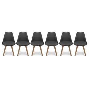 Lot de 6 chaises scandinaves. pieds bois de hêtre. chaises 1 place. gris