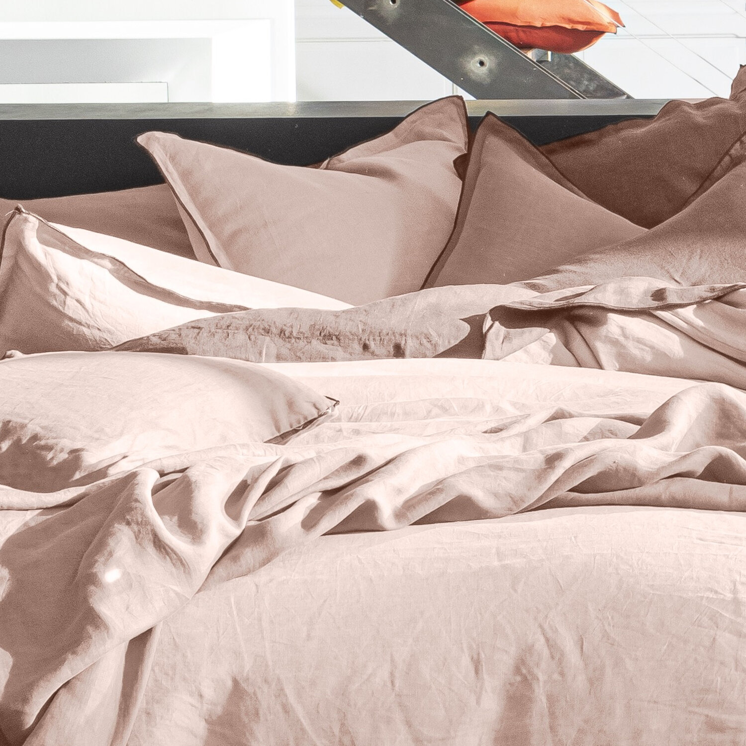 Housse de couette 100% lin lavé rose nude