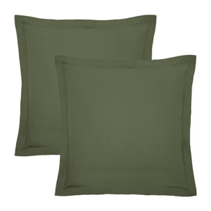 Lot de 2 taies percale de coton uni vert Olana kaki